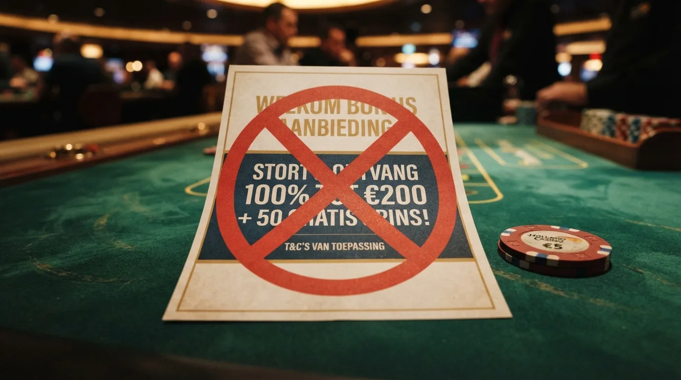 Doorgestreepte welkomstbonus-promotie met verbodsbord