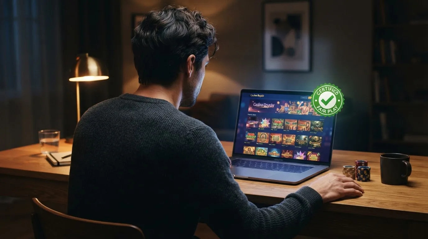 Een vergelijkingstabel van Nederlandse online casino's met kolommen voor licentie, welkomstbonus en rondspeelvoorwaarde, met het KSA-logo zichtbaar