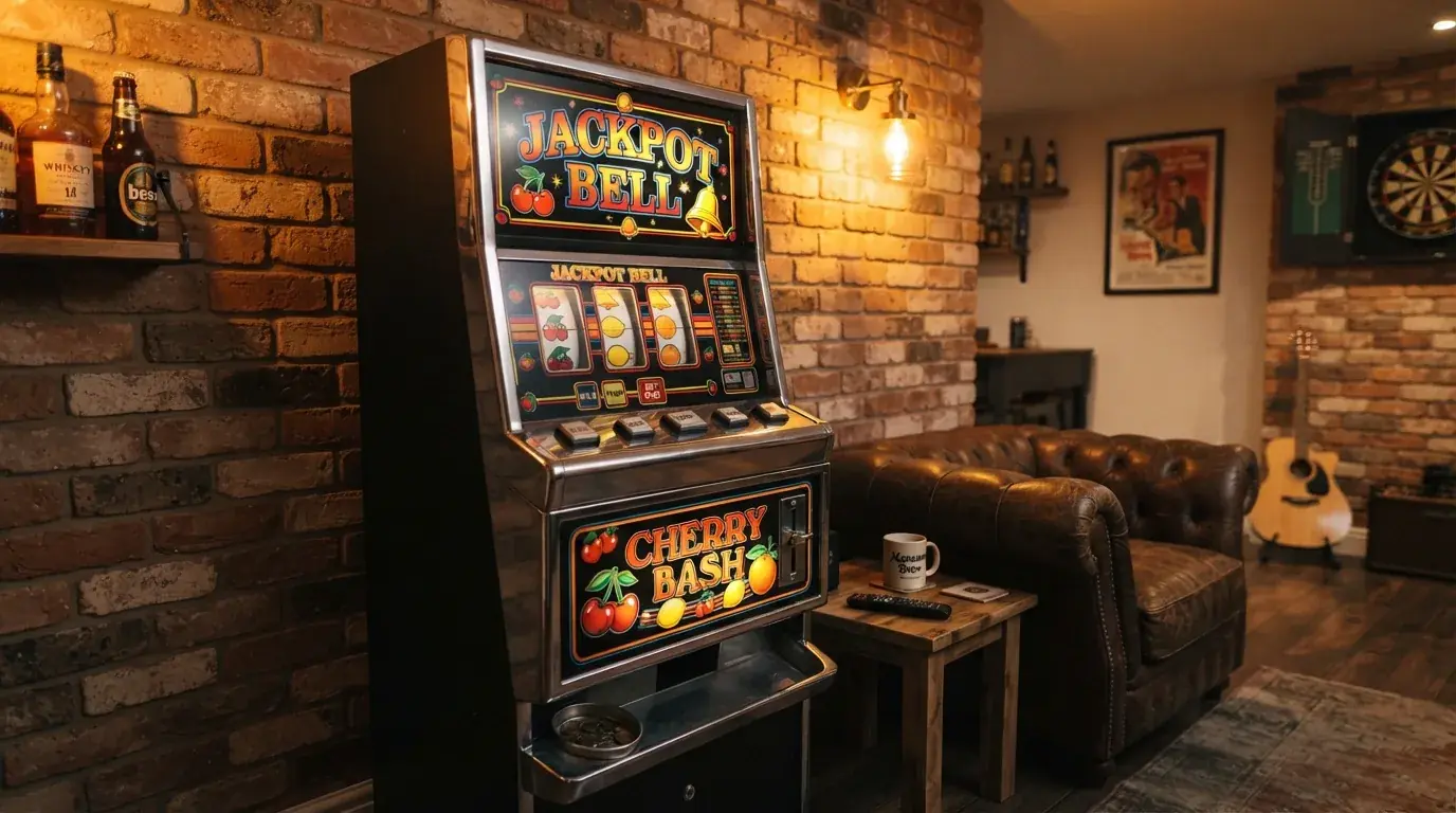Een originele Club 2000 SE fysieke gokkast in een woonkamer of mancave-opstelling