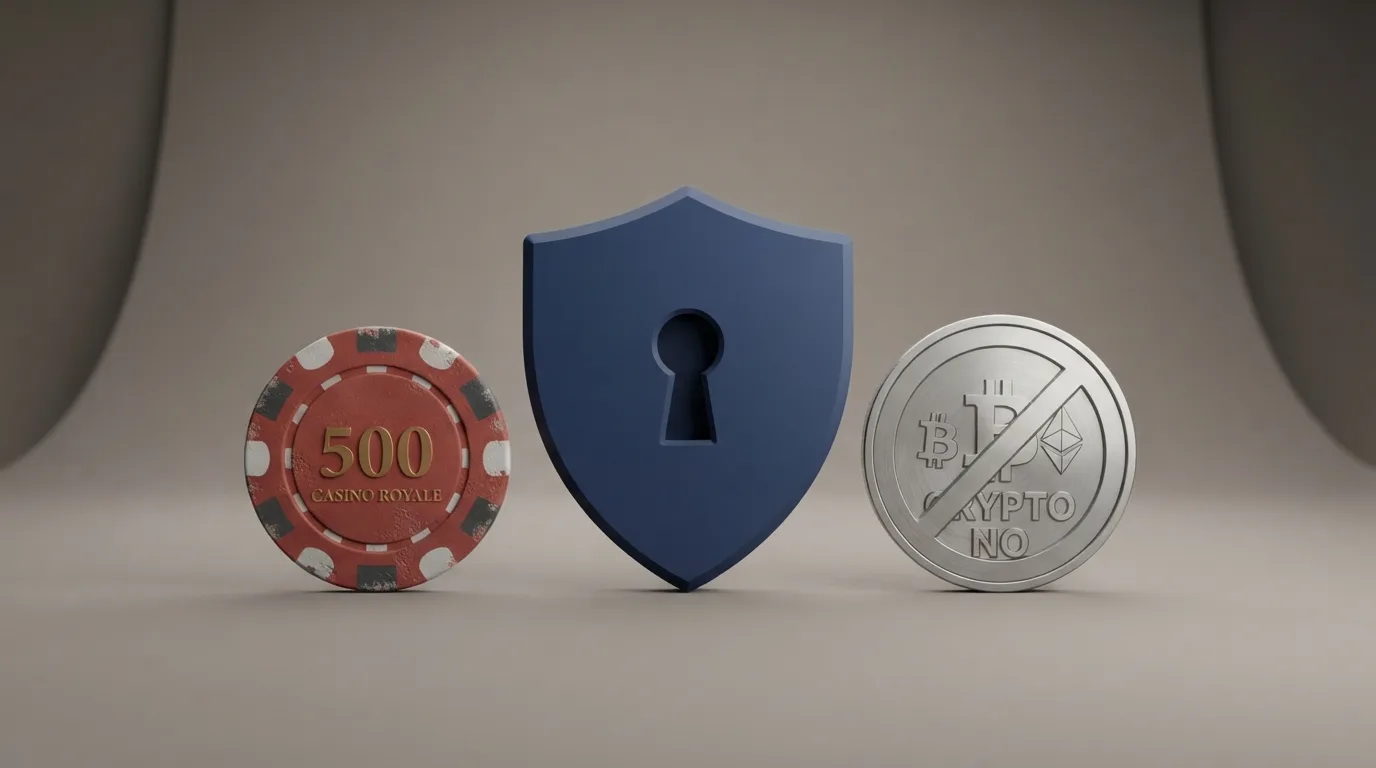 Het logo van de Kansspelautoriteit naast een doorgestreept cryptomunt-symbool