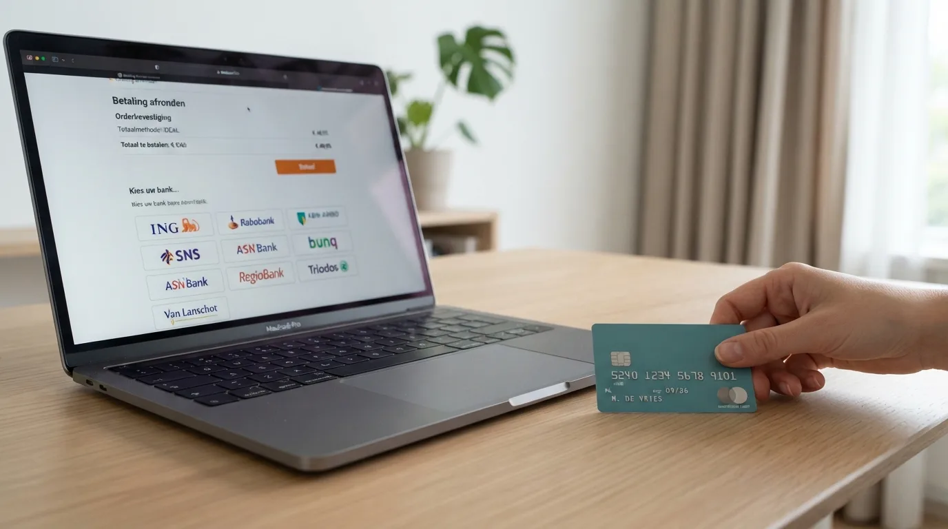 Revolut-betaalpas naast een iDEAL-betaalpagina op een laptop